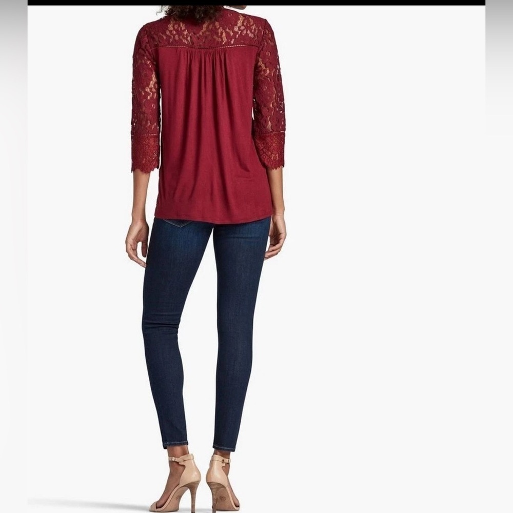 Lucky Brand Lace Mix 3/4 Length Sleeve size XS Top - Picture 4 of 16
